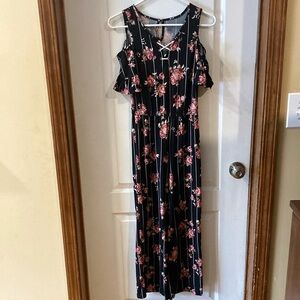 One Step Ahead Pink and Black Flower cold shoulder pants jumper Girls size 10/12